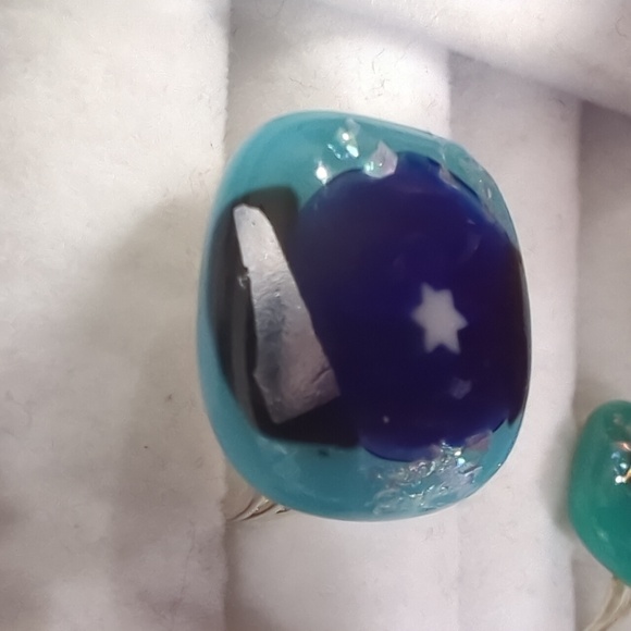 Handmade glass star of david bursting statement ring silver plated adjustable - Picture 4 of 4